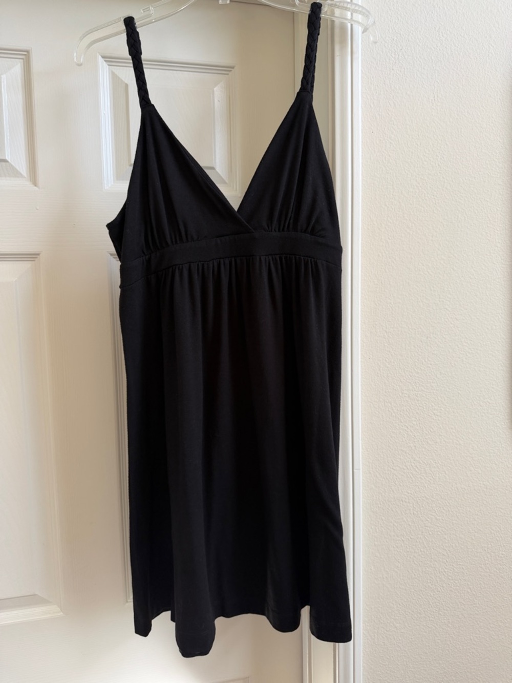 Feathers Black Braided-Strap V-Neck dress